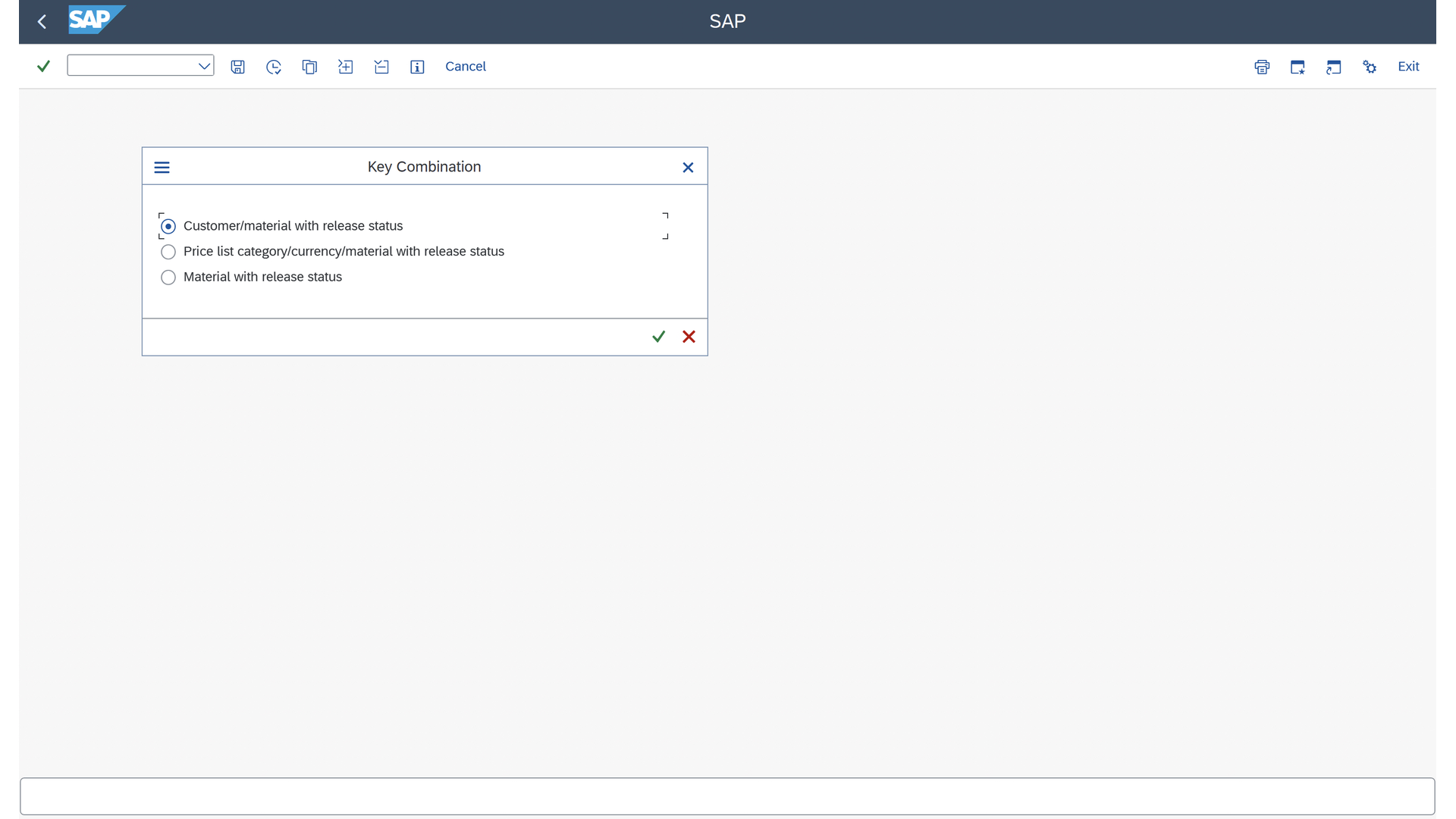 Key Combination dialog for choosing the pricing access sequence.